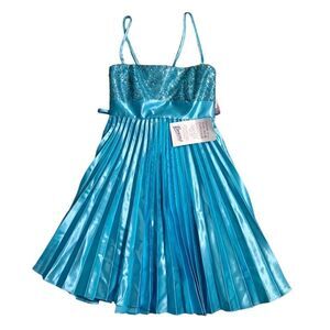 Vintage Jessica McClintock For Gunne Sax Pleated Sequins Cocktail Turquoise  S 7